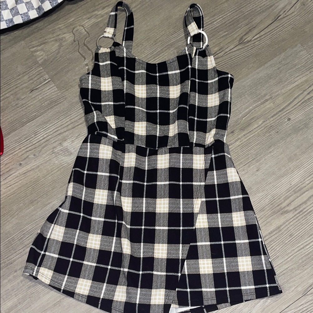 No Boundaries Black and White Plaid Dress